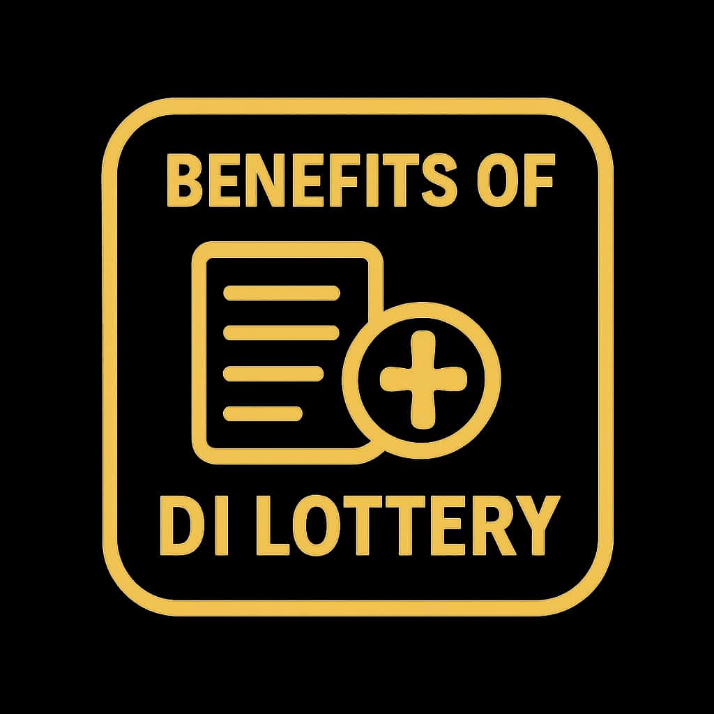 A badge design reflecting the benefits of the D1 Lottery platform.