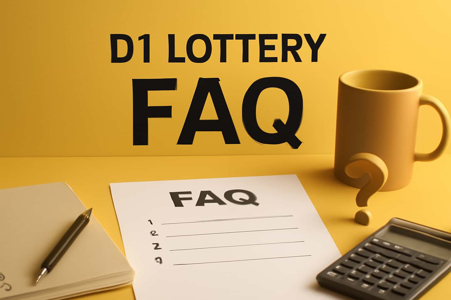 Informational scene depicting D1 Lottery FAQ with a focus on accessibility and security.
